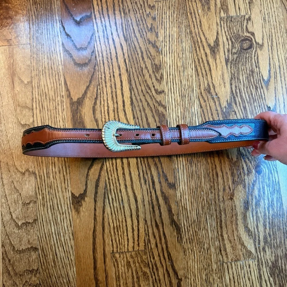 Tony Lama Western Men’s Leather Belt Size 32 Made in USA Brown & Black